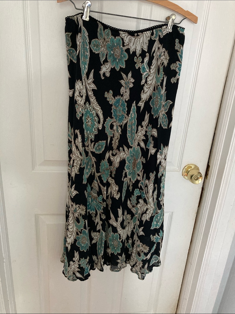 Style & Co. Black Maxi Skirt with Teal and Cream Floral Print